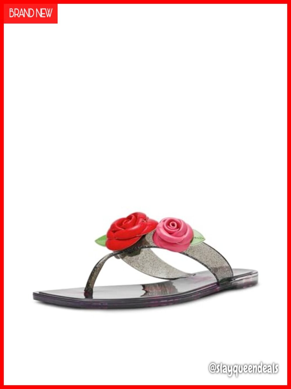 Women's Jelly Thong Sandals with 3D Rose Accents